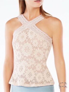 BCBGMaxAzria Blush Crochet Peplum Camisole